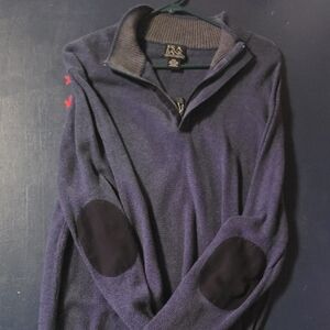 Jos. A. Bank Navy Zip-Up Sweater with Black Elbow Patches